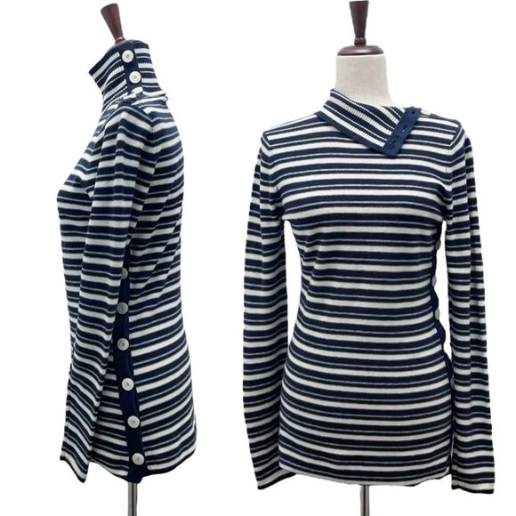 Tracy Reese Cashmere Blend Navy & Ivory Nautical Striped Sweater Size Medium - Picture 3 of 16